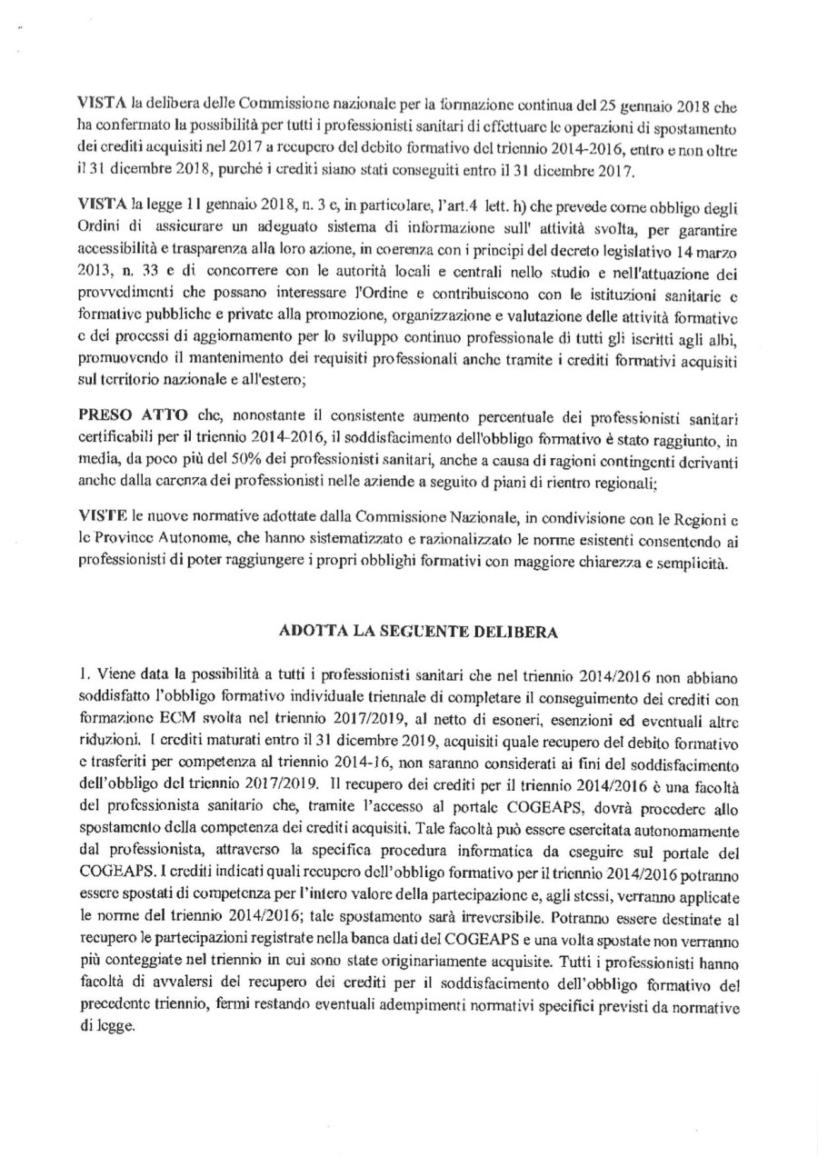 4 COM. N. 111_Delibera Comm. Naz.le ECM recupero crediti autoformazione triennio 2017-2019_Prot. 17086_15-11-2018